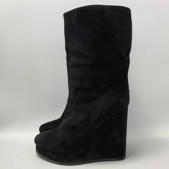 Jil Sander Platform Suede Wedge Boot Black Mid Calf Size EUR 39 - Picture 2 of 12